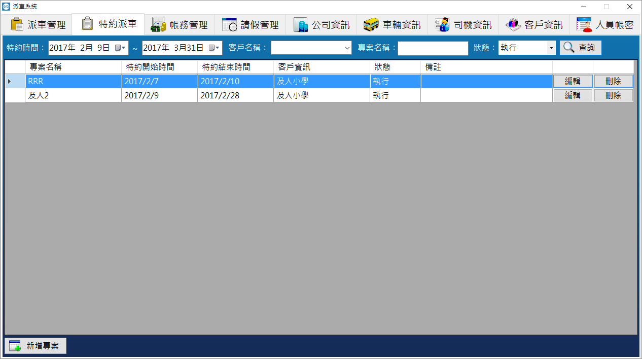 智韜科技曾協助客製化派車系統，此為系統編輯資料畫面